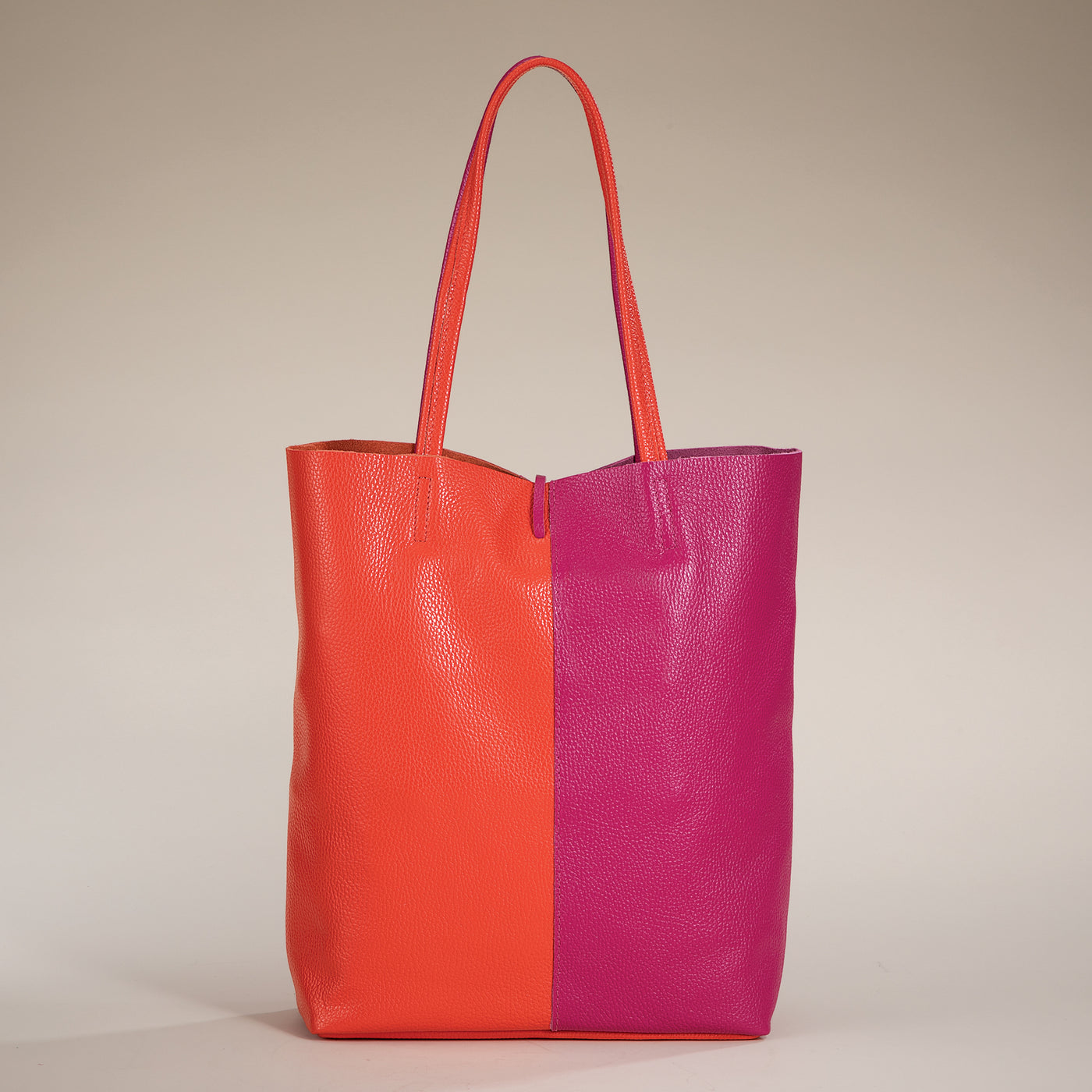 Francesca Pink & Orange Split Panel Italian Leather Tote | Uno Alla Volta