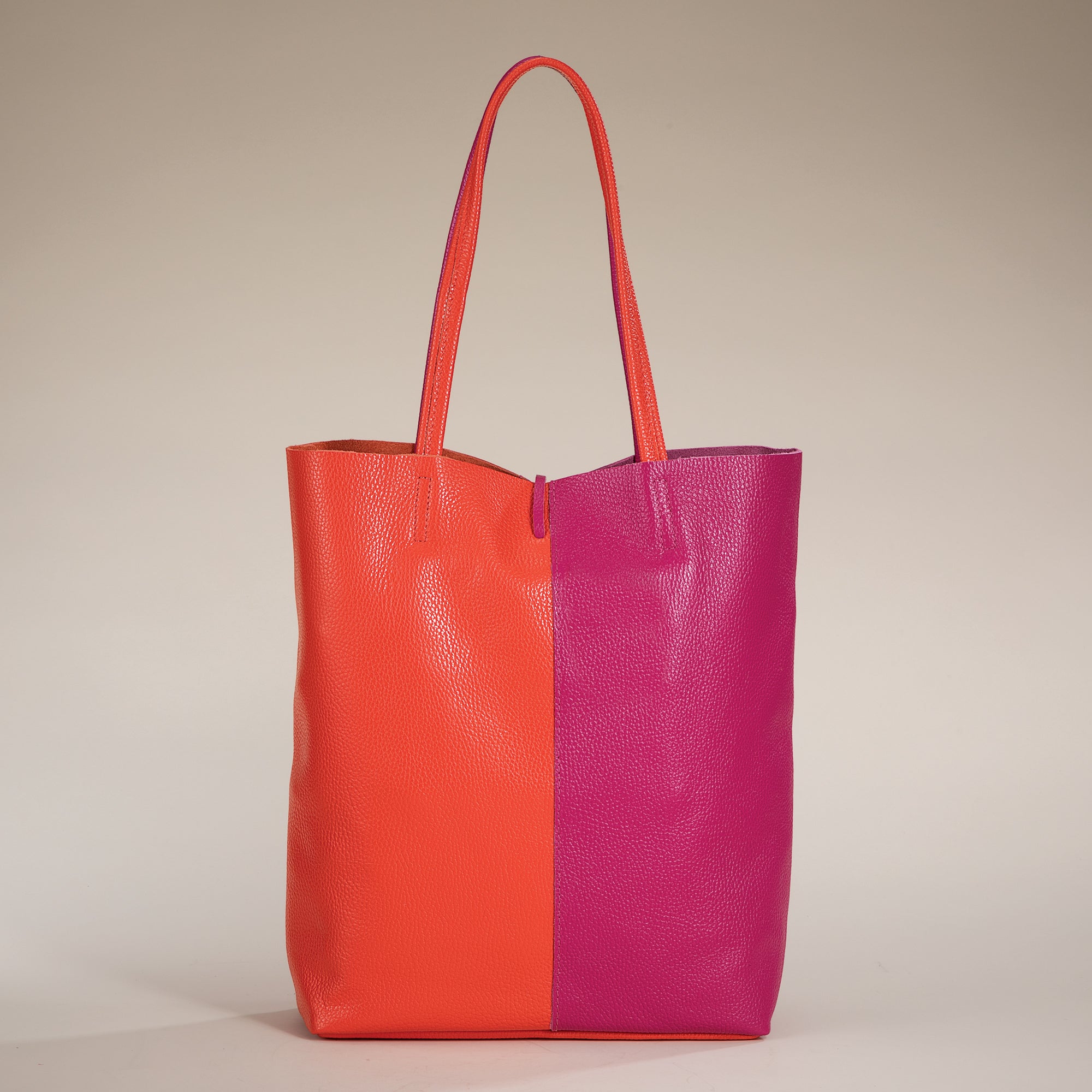 Francesca Pink & Orange Split Panel Italian Leather Tote