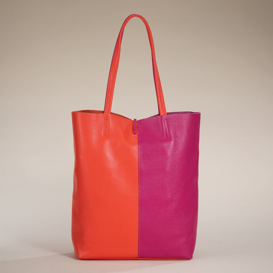 Francesca Pink & Orange Split Panel Italian Leather Tote