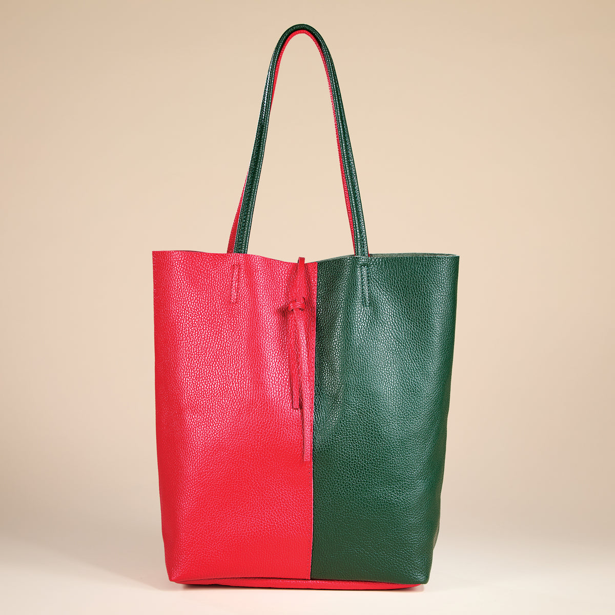 Francesca Red & Green Split Panel Italian Leather Tote (Preorder)