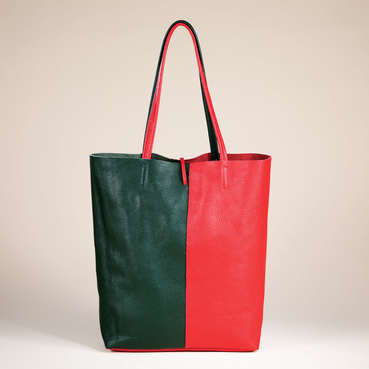 Francesca Red & Green Split Panel Italian Leather Tote (Preorder)