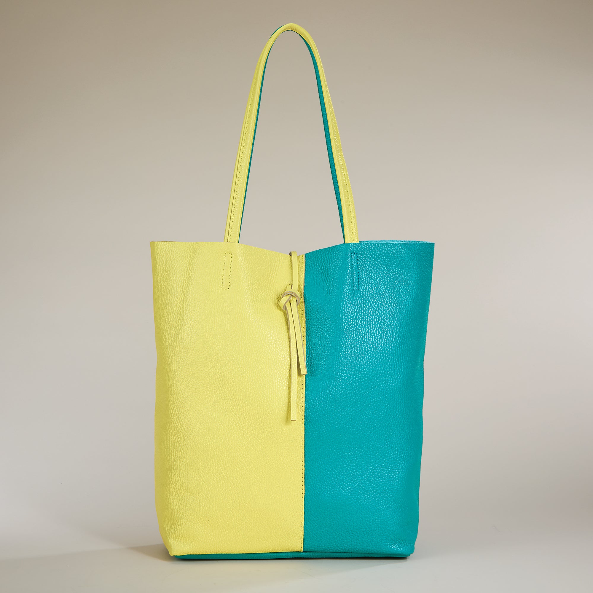 Francesca Yellow & Teal Split Panel Italian Leather Tote
