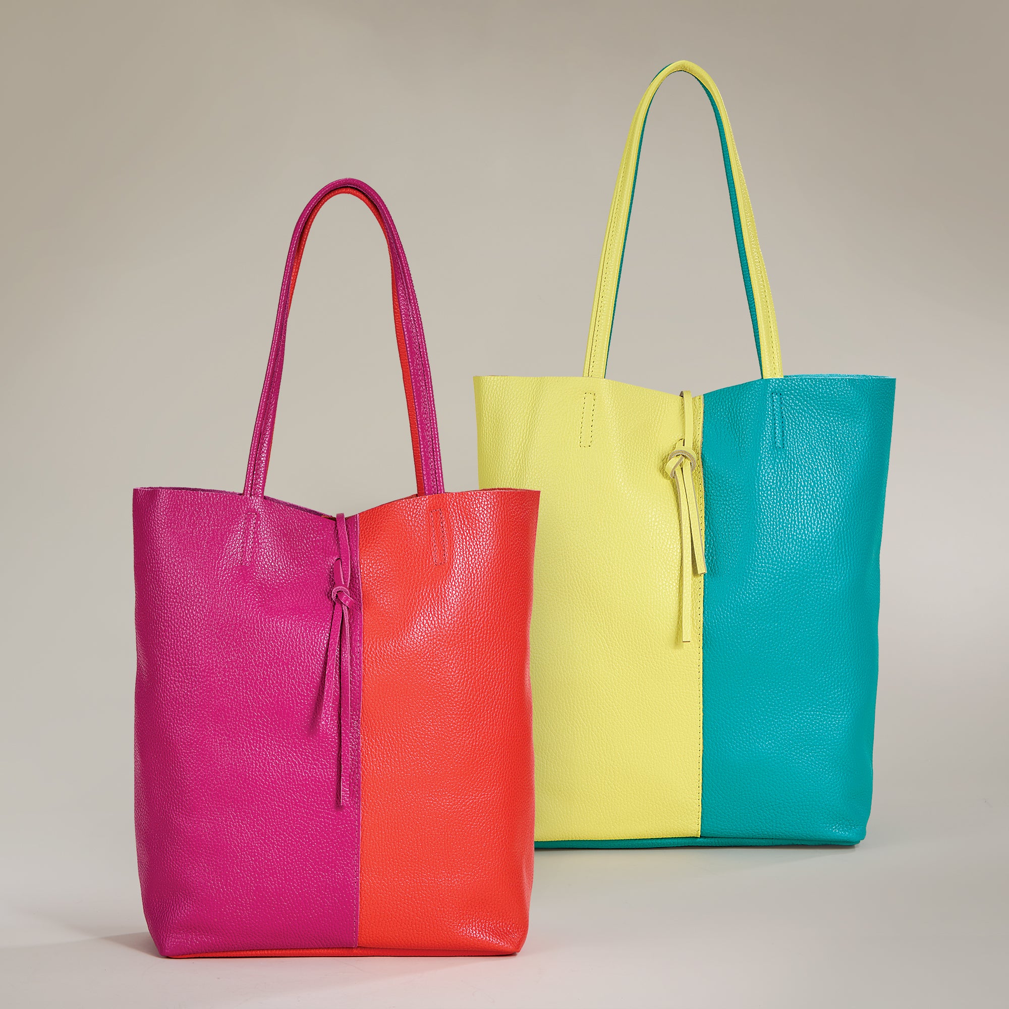 Francesca Pink & Orange Split Panel Italian Leather Tote