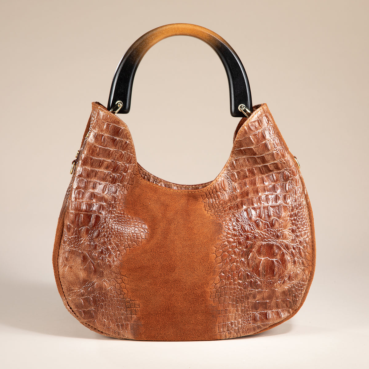 Sperlonga Cognac Croco Italian Leather & Suede Satchel (Preorder)