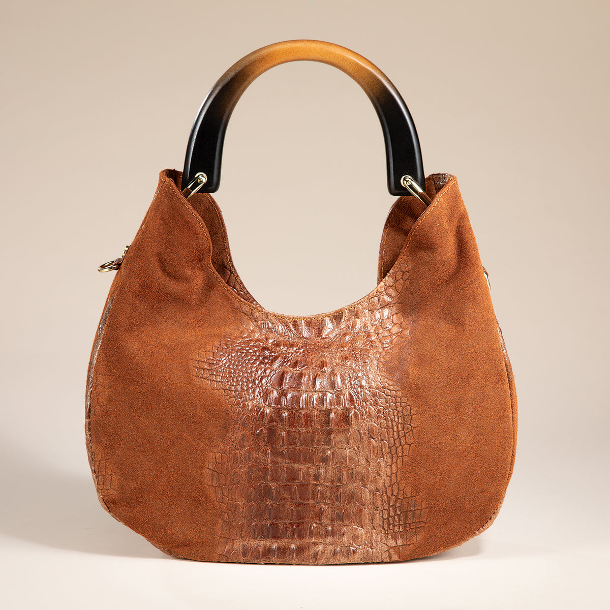 Sperlonga Cognac Croco Italian Leather & Suede Satchel (Preorder)