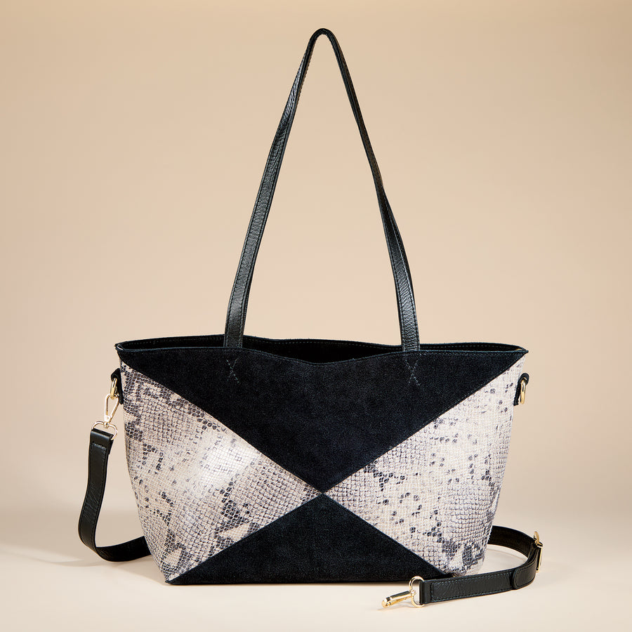 Spoleto Italian Suede & Faux Snakeskin Tote (Preorder)