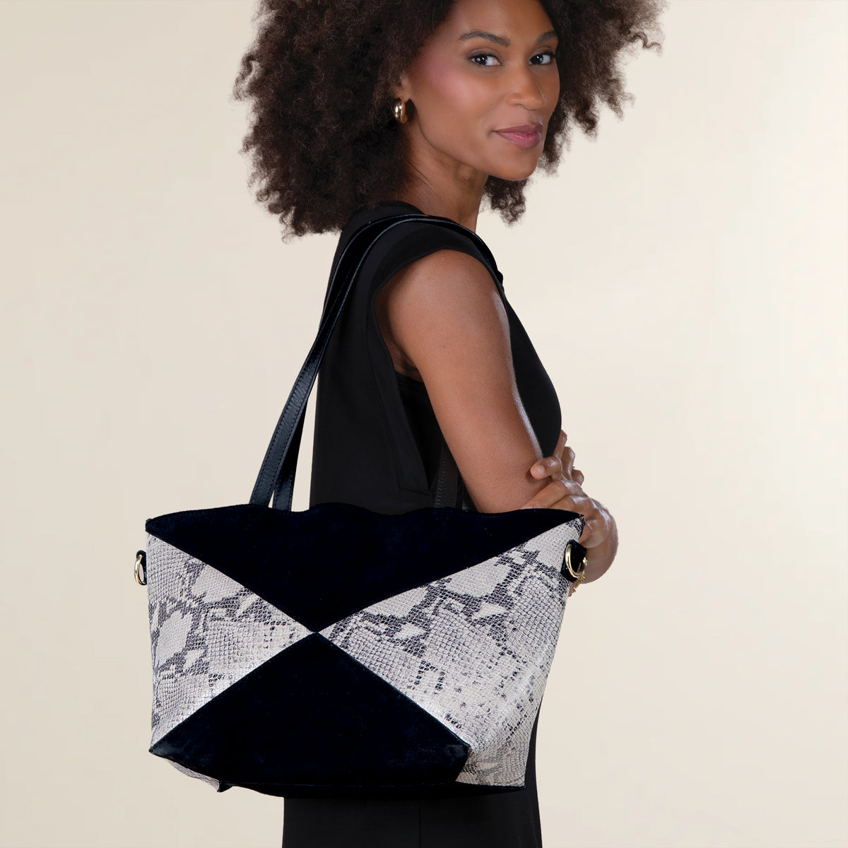 Spoleto Italian Suede & Faux Snakeskin Tote (Preorder)