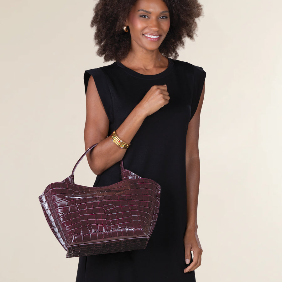Lupaia Burgundy Croco Italian Leather Hobo Bag (Preorder)