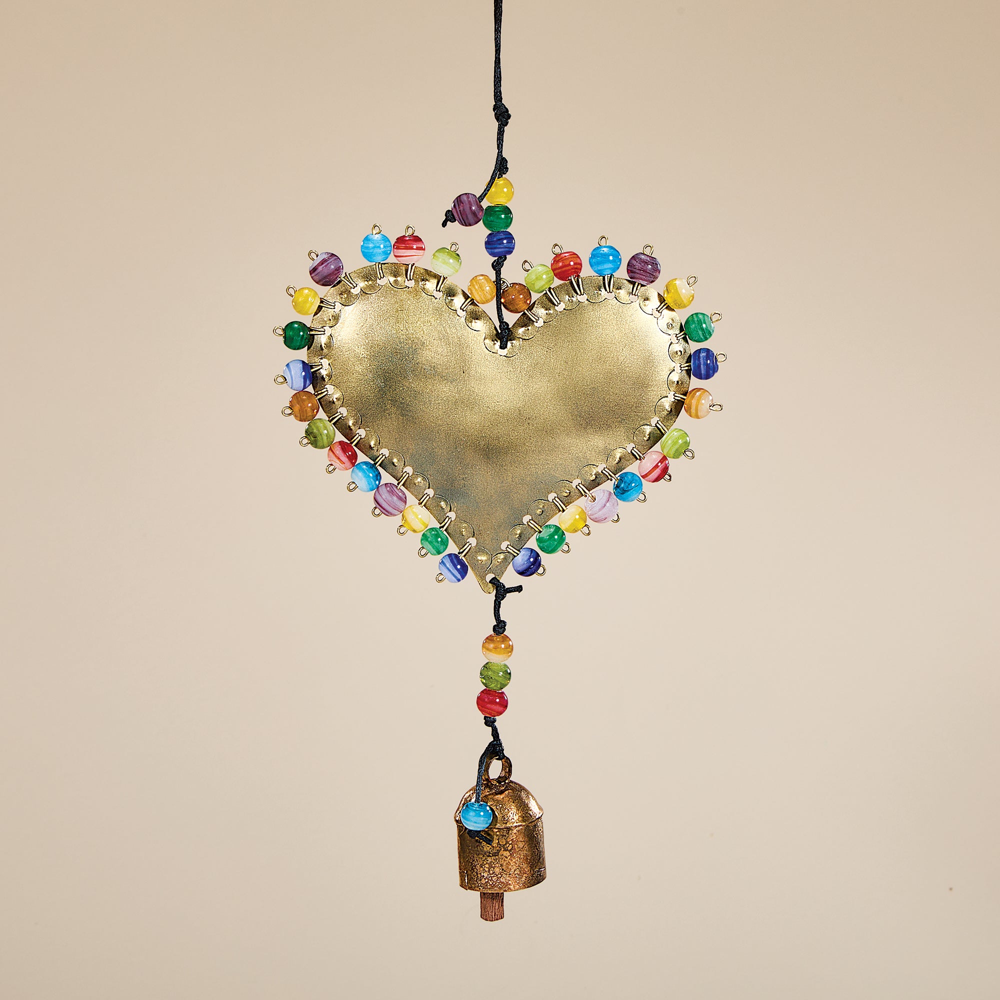 Hand-Cut Rainbow Beaded Heart Wind Chime