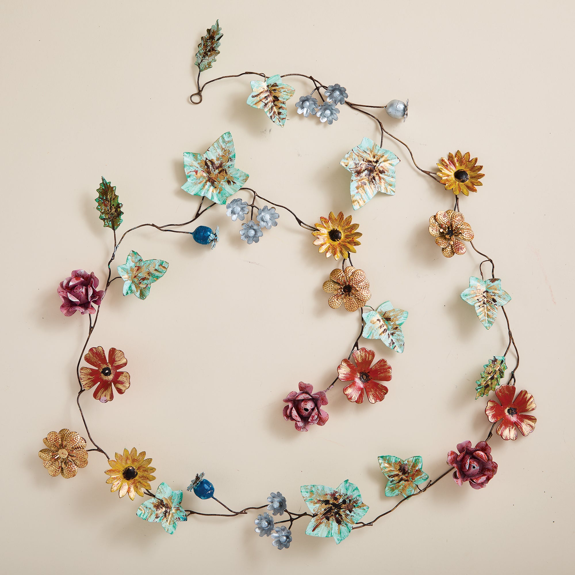 Hand-Painted Iron Floral Garland
