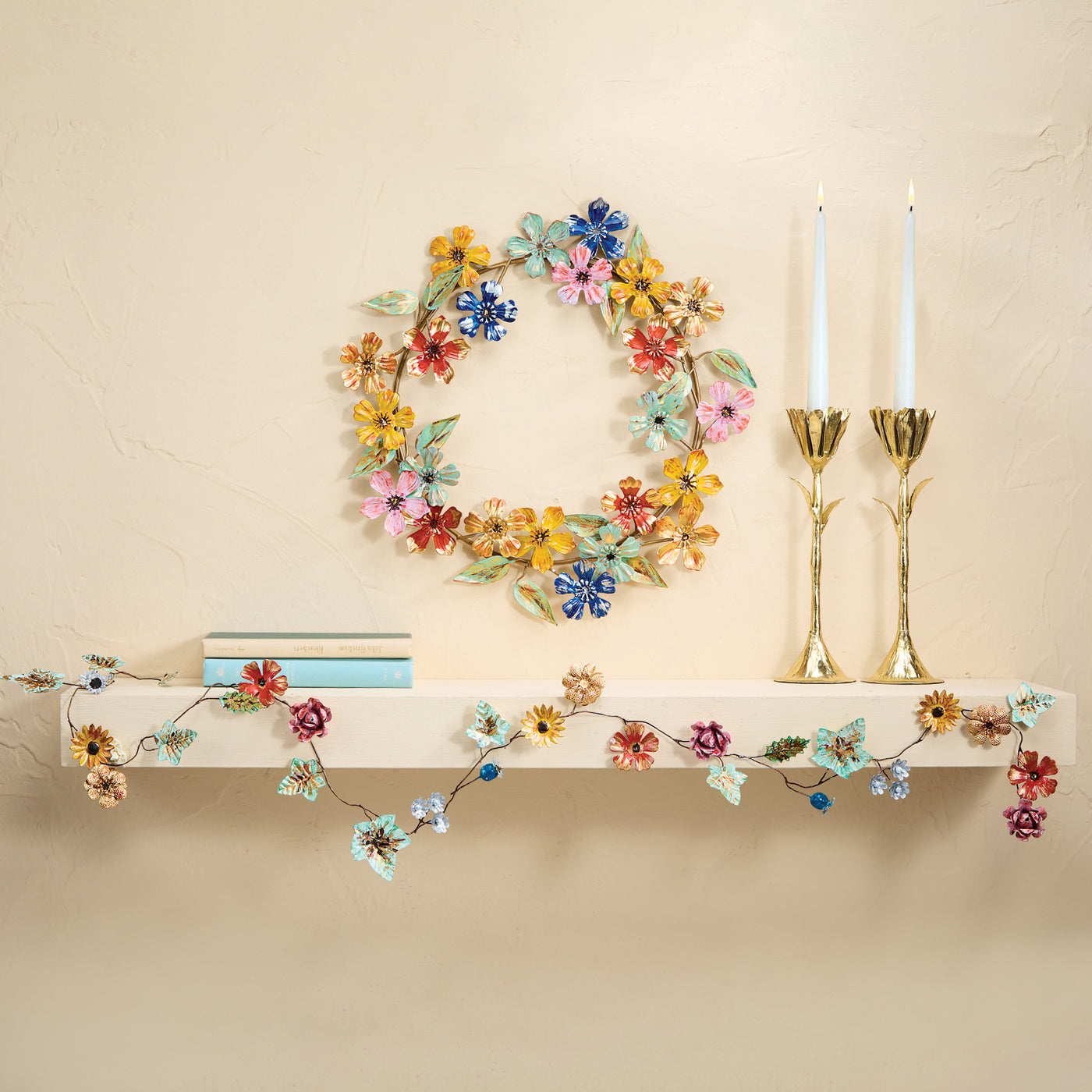 Hand-Painted Iron Floral Wreath