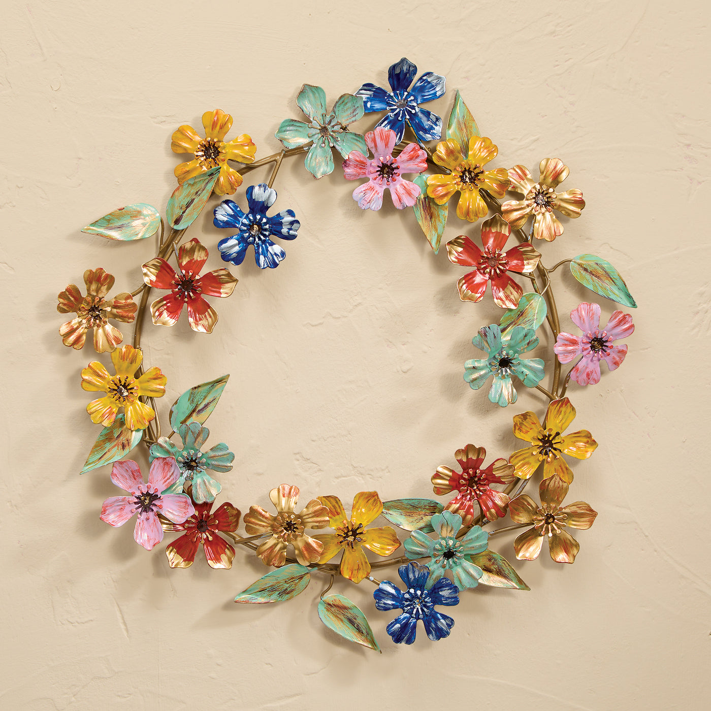 Hand-Painted Iron Floral Wreath