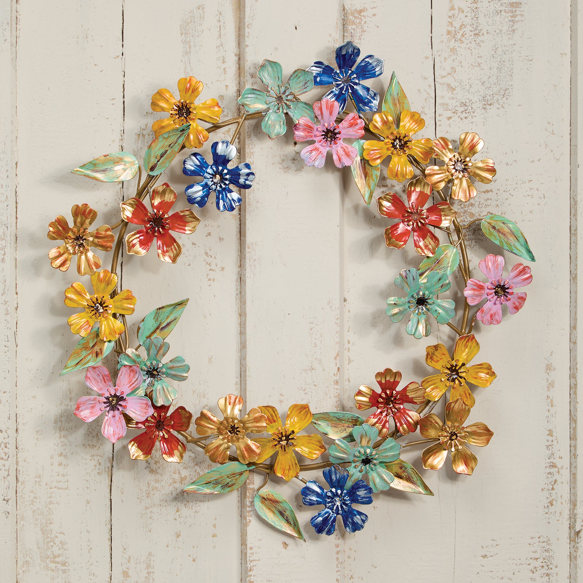Hand-Painted Iron Floral Wreath
