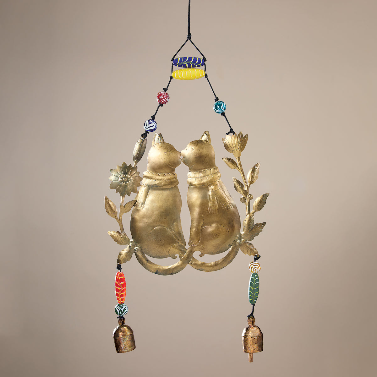 Hand-Cut Iron Kissing Kittens Wind Chime (Preorder)