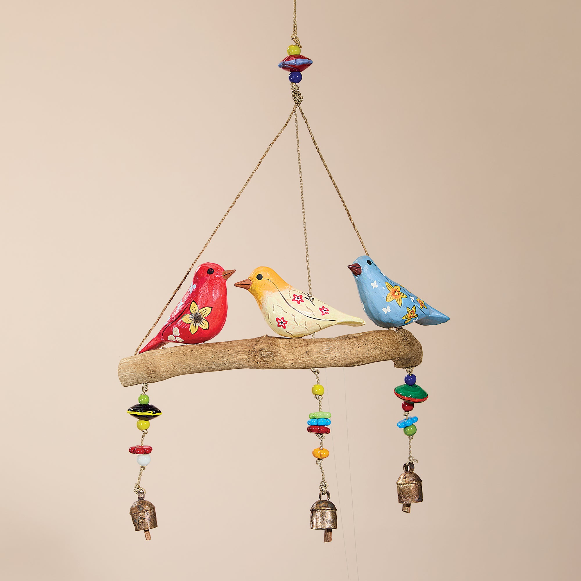 Hand Carved Floral Warblers Wind Chime (Preorder)