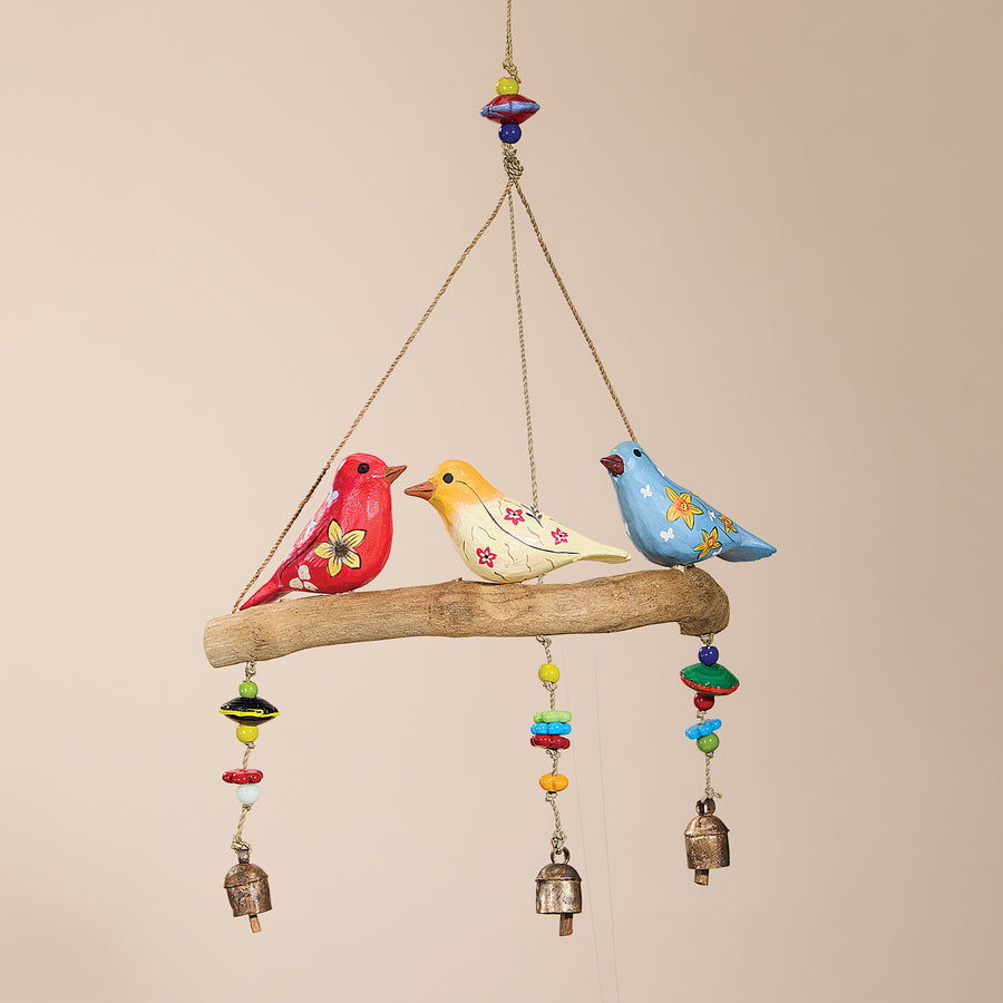 Hand Carved Floral Warblers Wind Chime (Preorder)