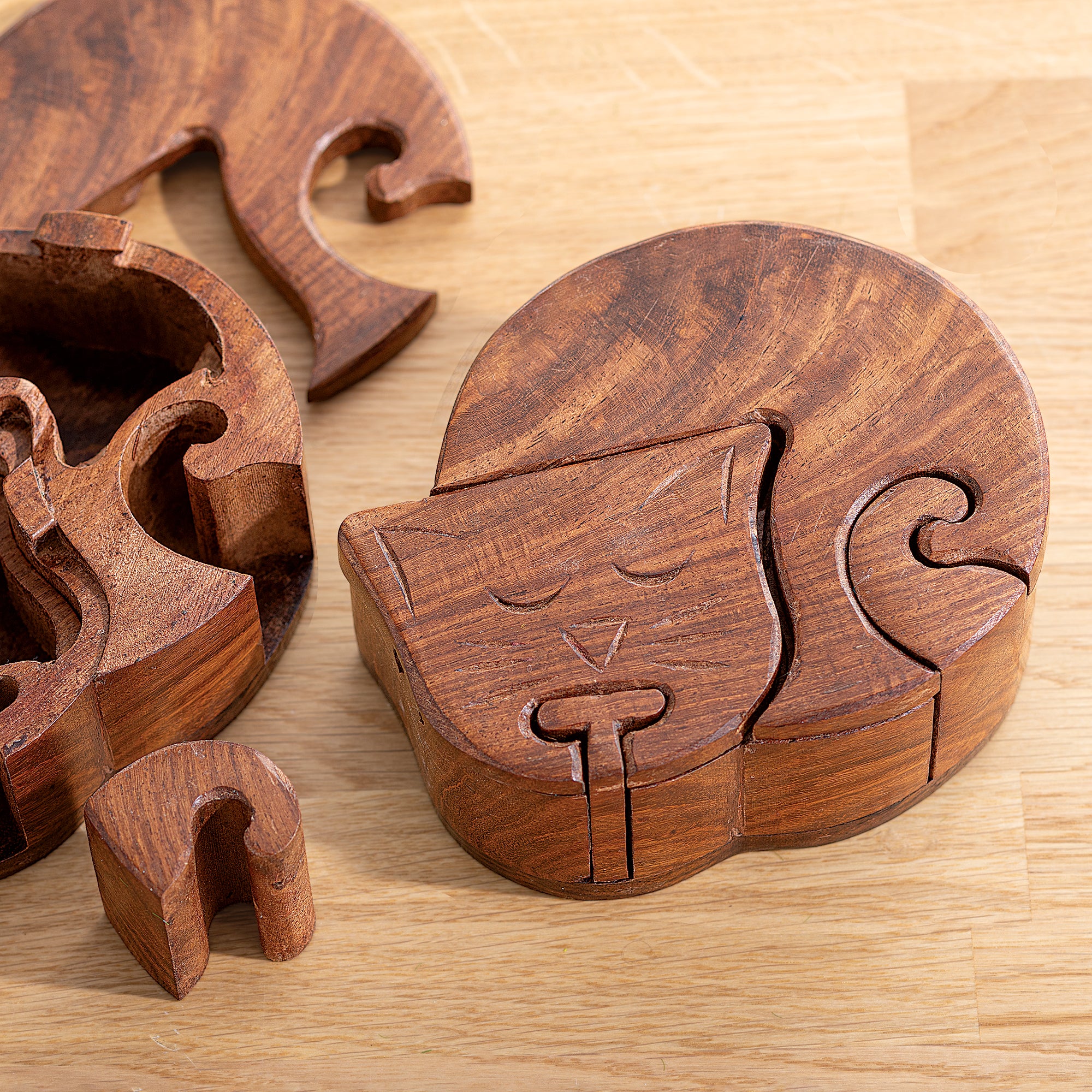 Rosewood Sleepy Kitty Puzzle Keepsake Box