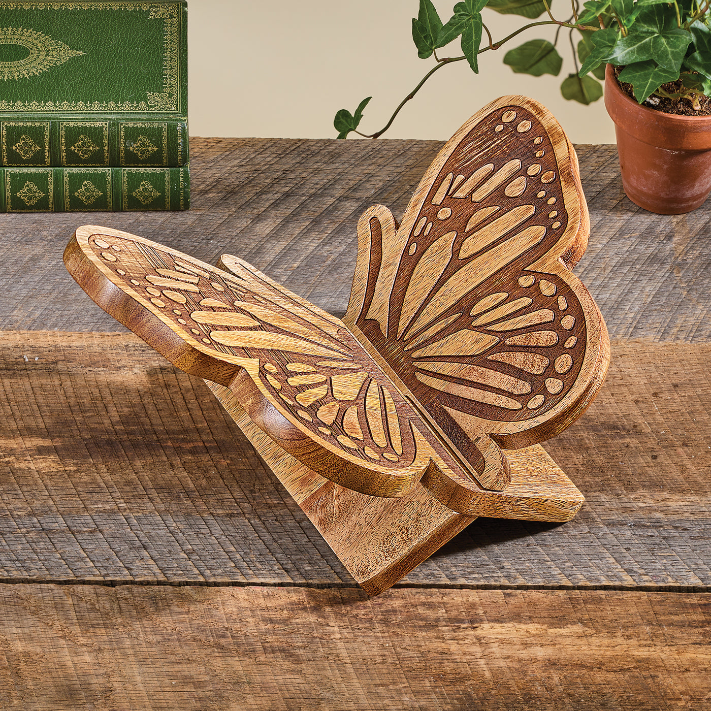 Mango Wood Butterfly Book Stand