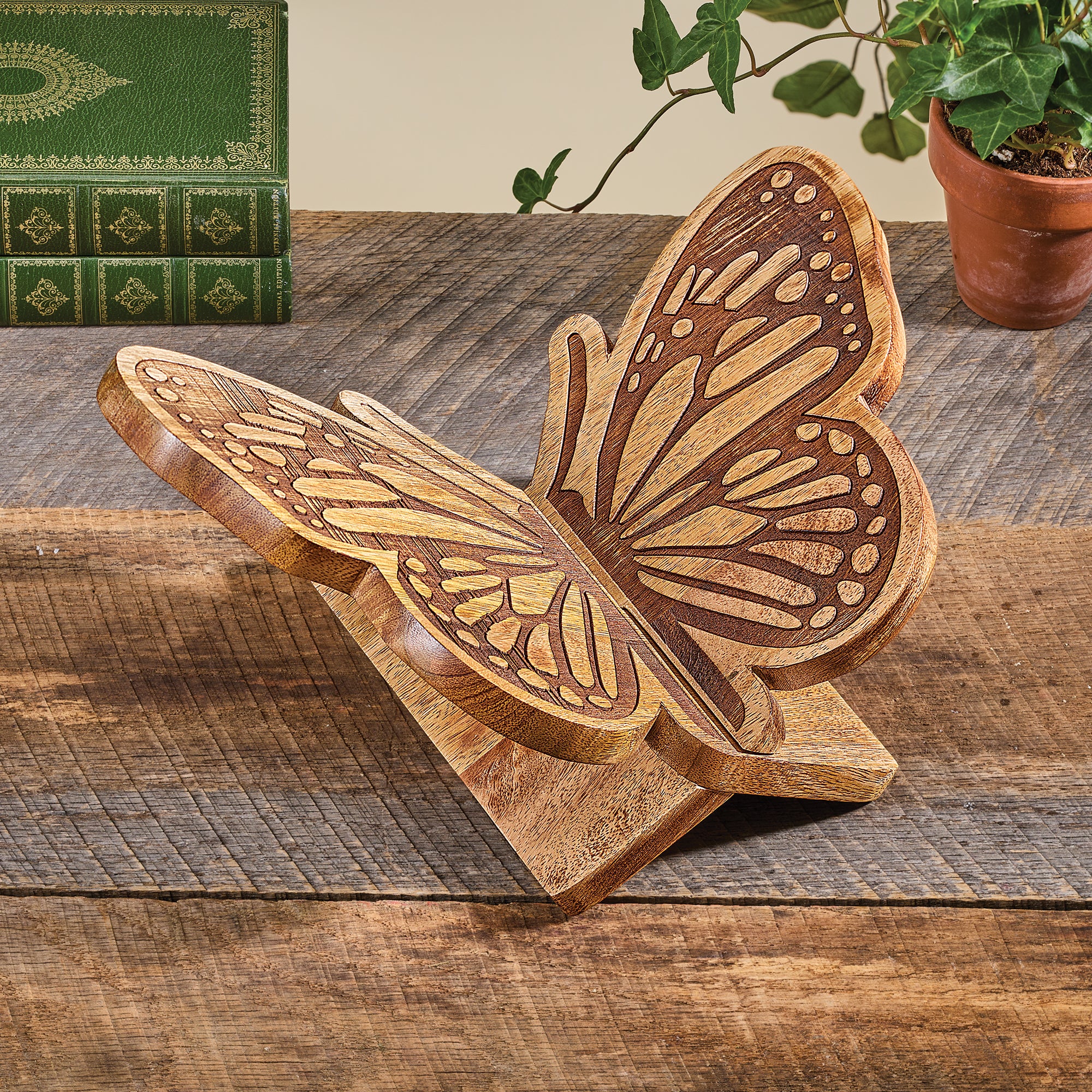 Mango Wood Butterfly Book Stand