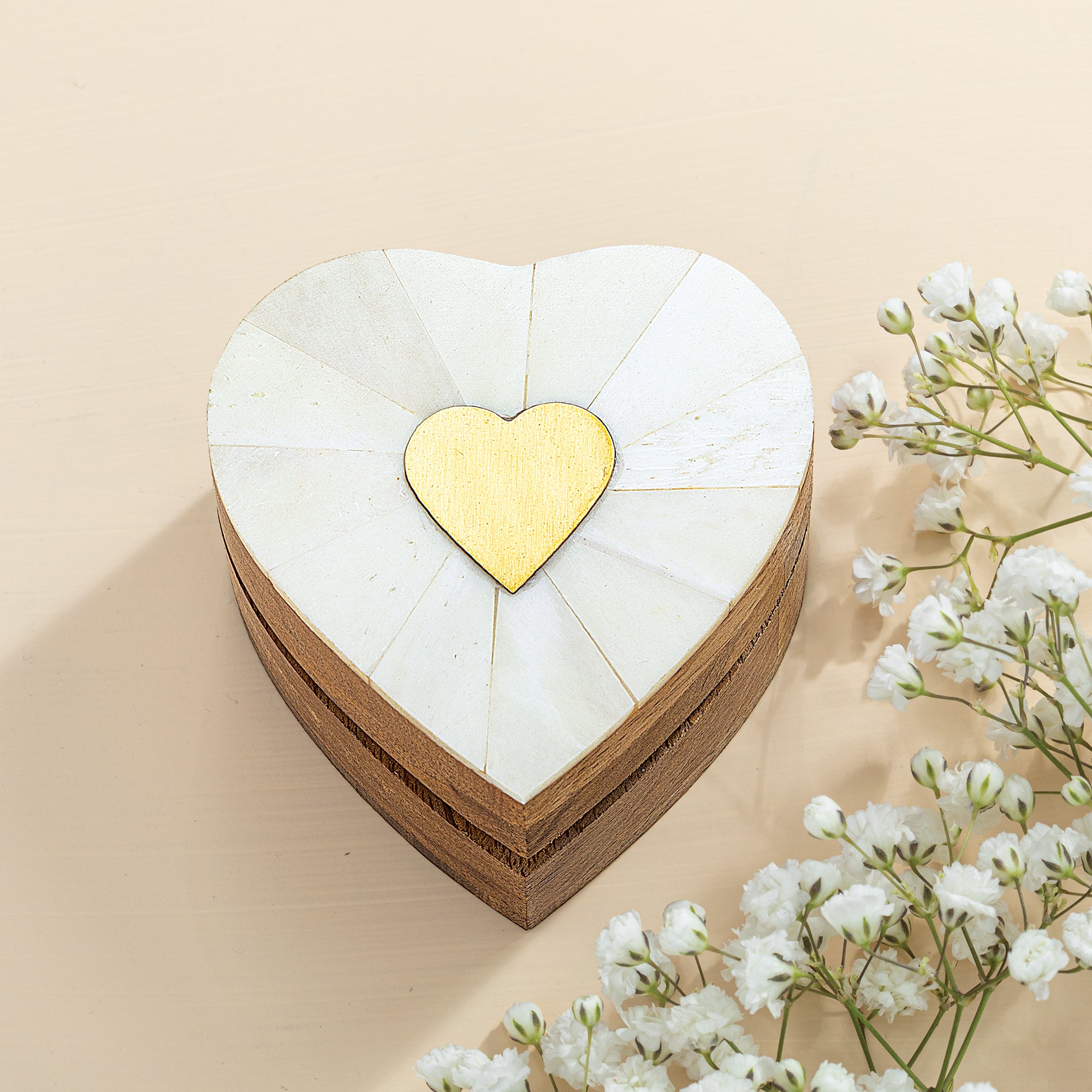Hand-Carved & Inlaid Mango Wood Heart Keepsake Box