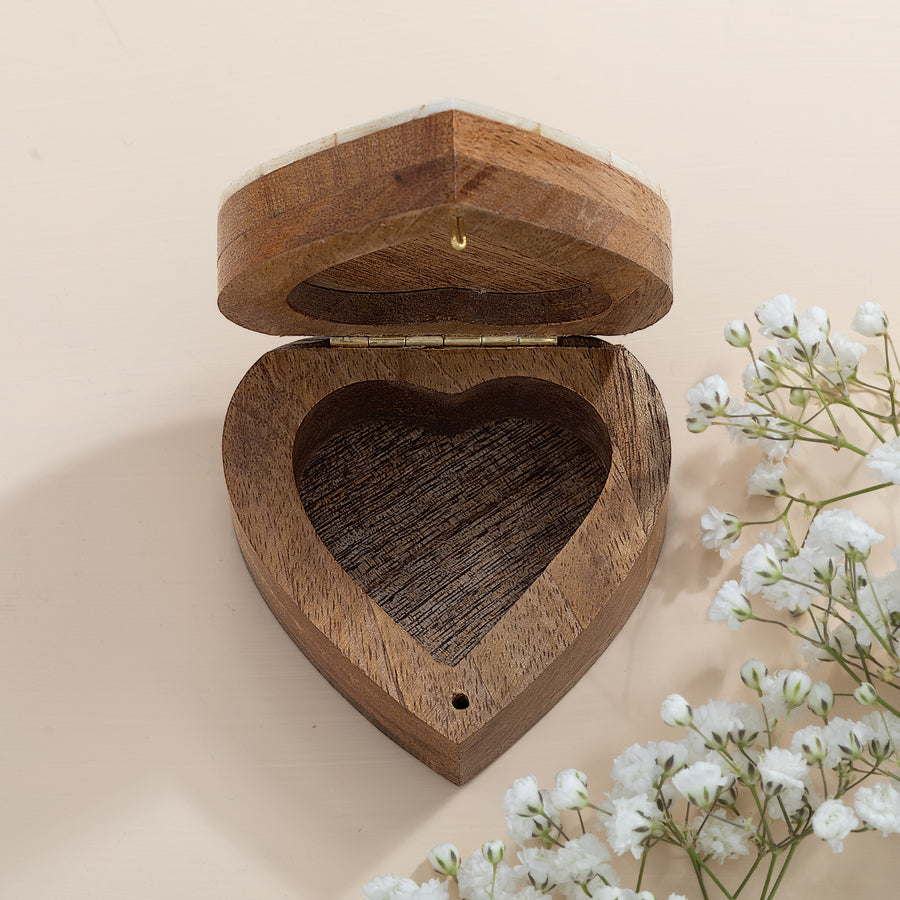 Hand-Carved & Inlaid Mango Wood Heart Keepsake Box
