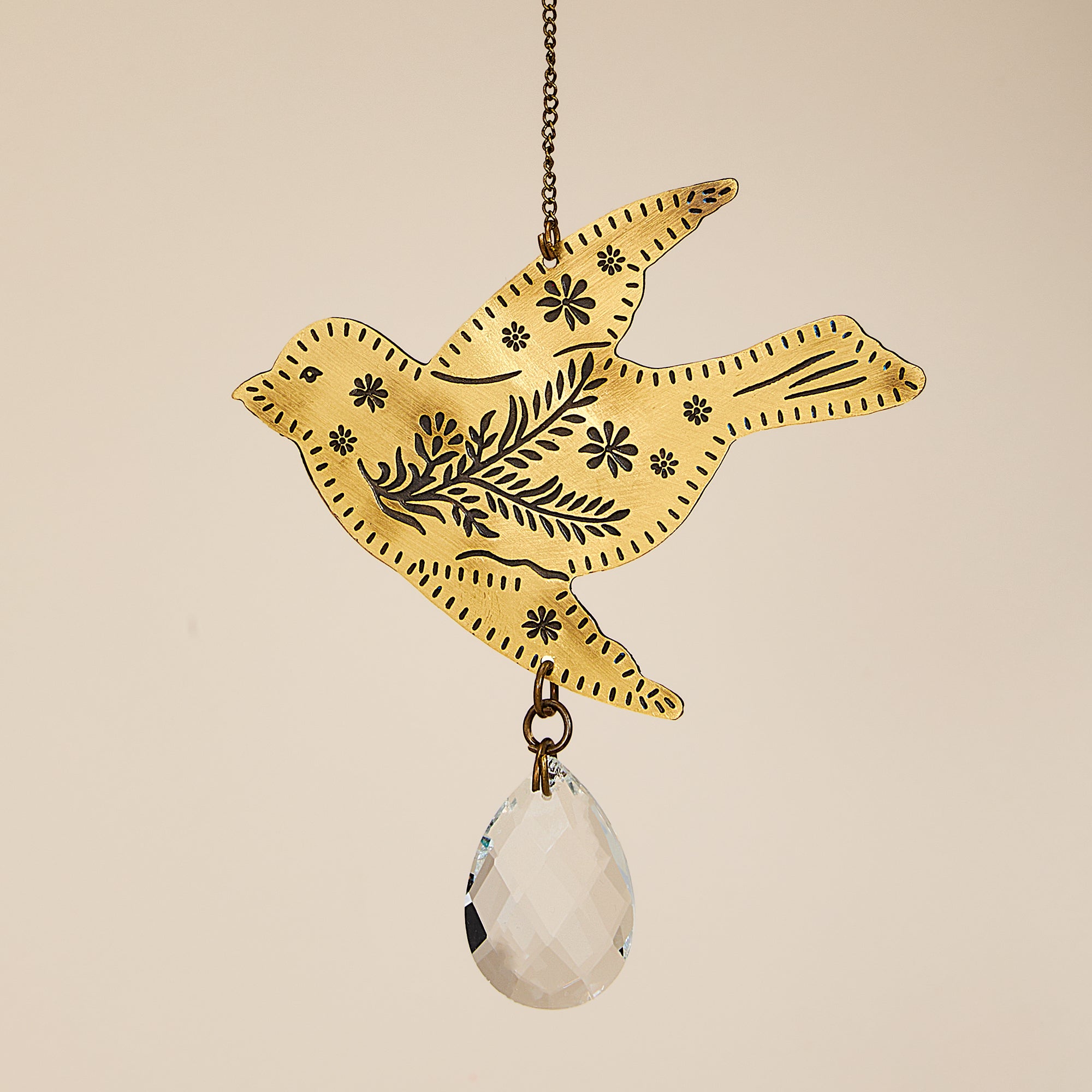 Engraved Brass Bird Suncatcher