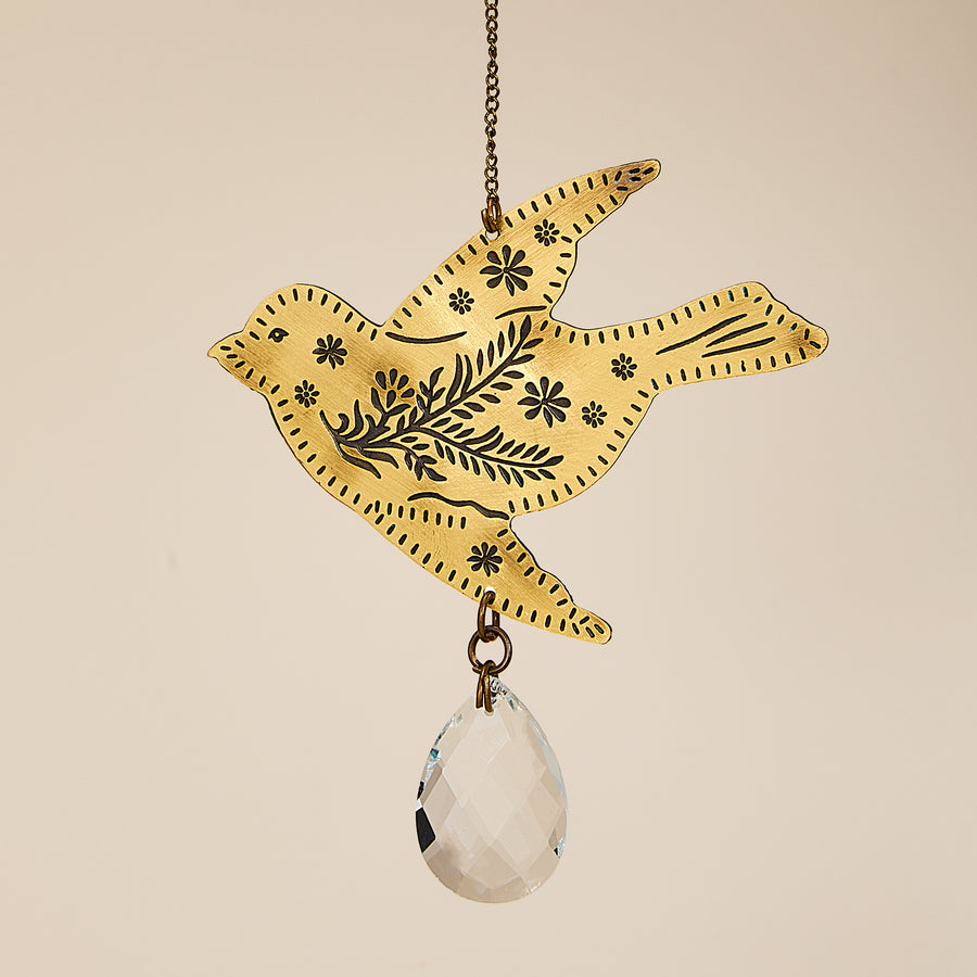 Engraved Brass Bird Suncatcher
