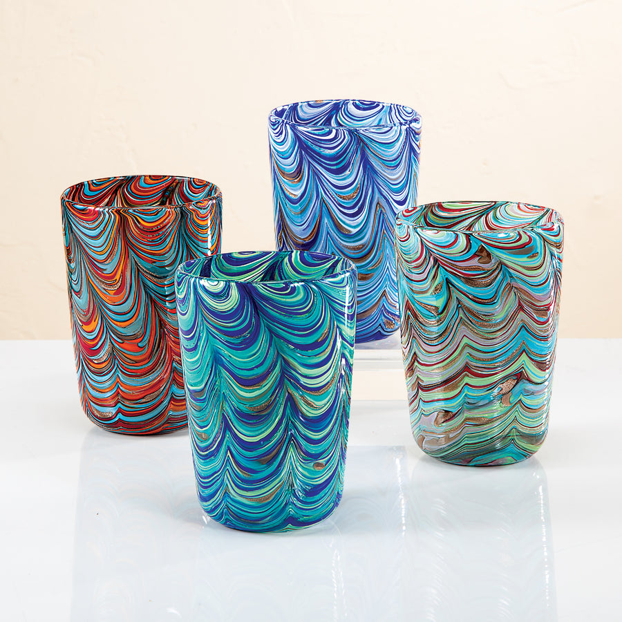 Murano Glass Peacock Pattern Glasses, Set of 4 (Preorder)