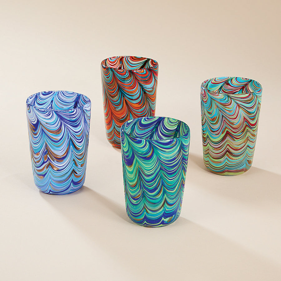 Murano Glass Peacock Pattern Glasses, Set of 4 (Preorder)