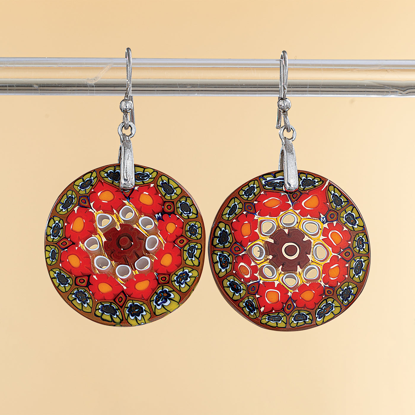 Murano Glass Green Millefiori Medallion Earrings (Preorder)