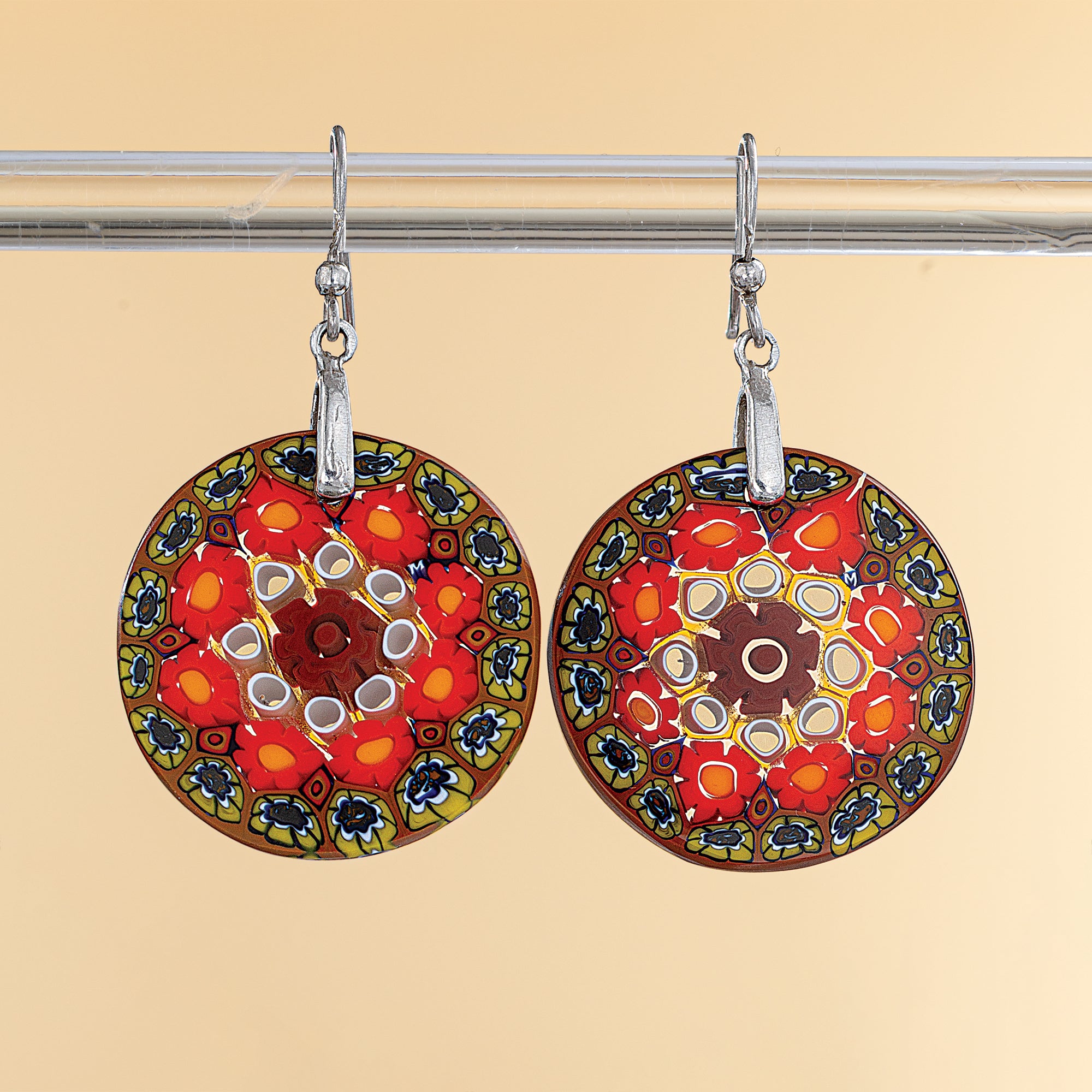 Murano Glass Green Millefiori Medallion Earrings (Preorder)