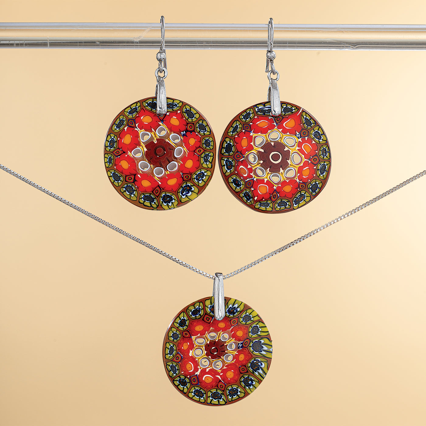 Murano Glass Green Millefiori Medallion Pendant Necklace (Preorder)