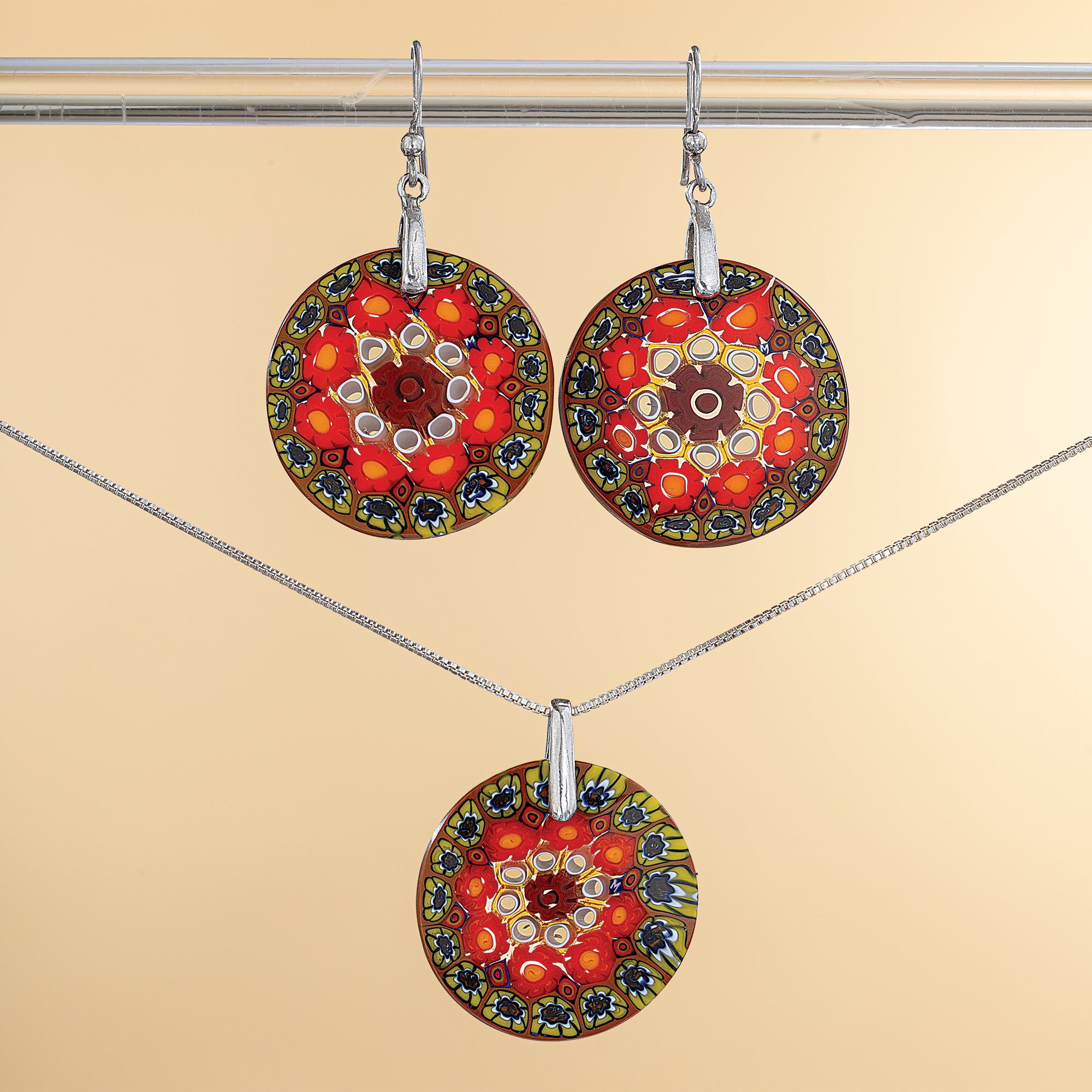 Murano Glass Green Millefiori Medallion Pendant Necklace (Preorder)