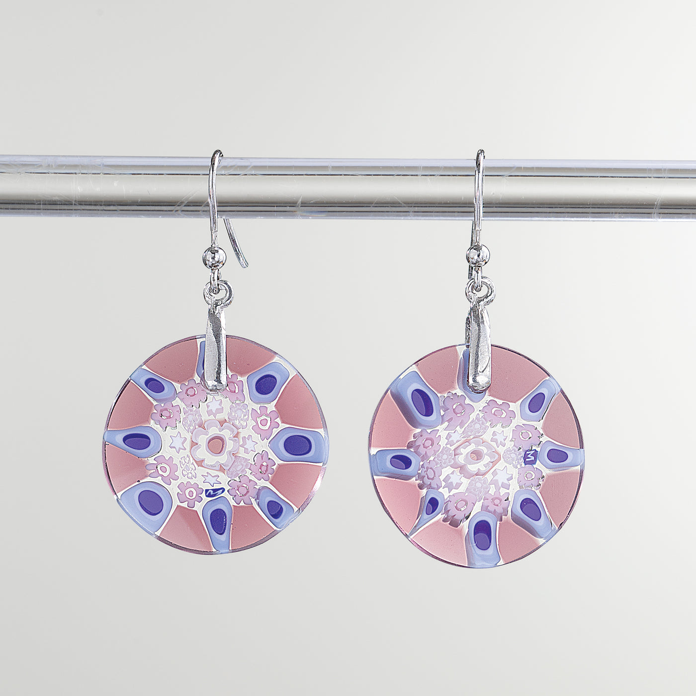 Murano Glass Millefiori Purple & Blue Earrings (Preorder)