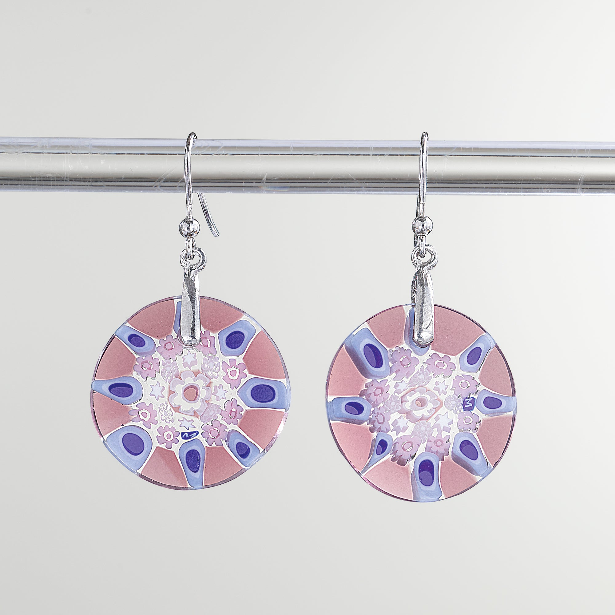 Murano Glass Millefiori Purple & Blue Earrings (Preorder)