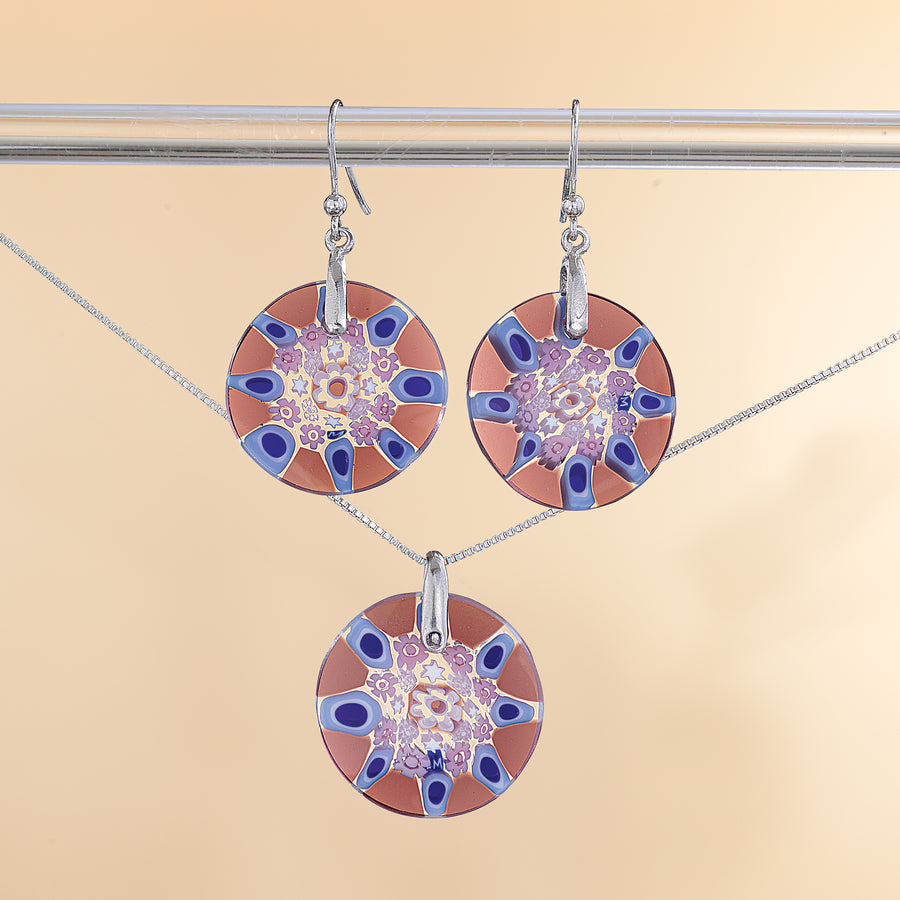 Murano Glass Millefiori Purple & Blue Earrings (Preorder)