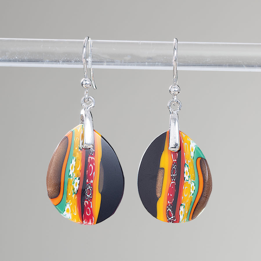 Murano Glass Millefiori Black Oval Earrings (Preorder)