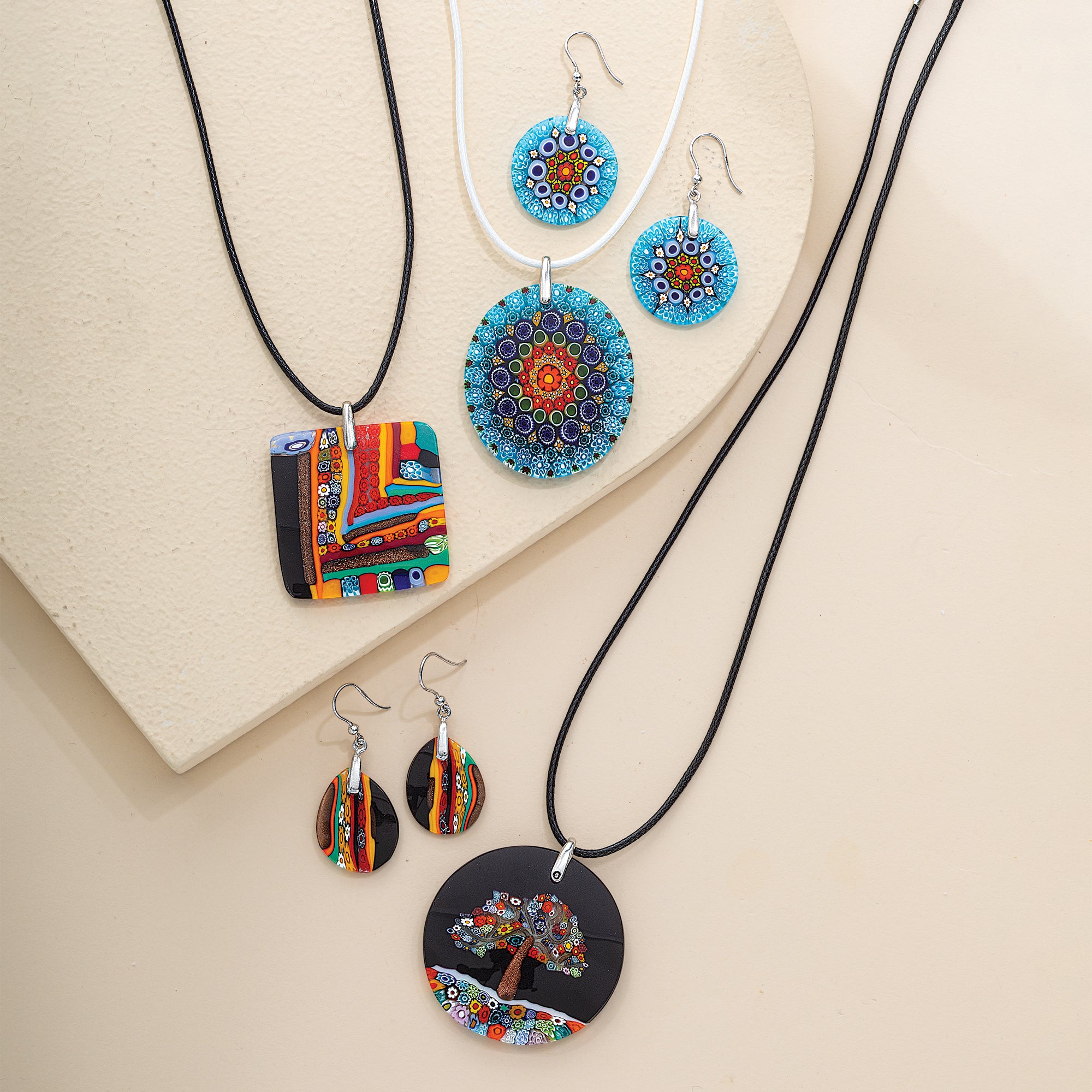 Murano Glass Millefiori Mandala Earrings