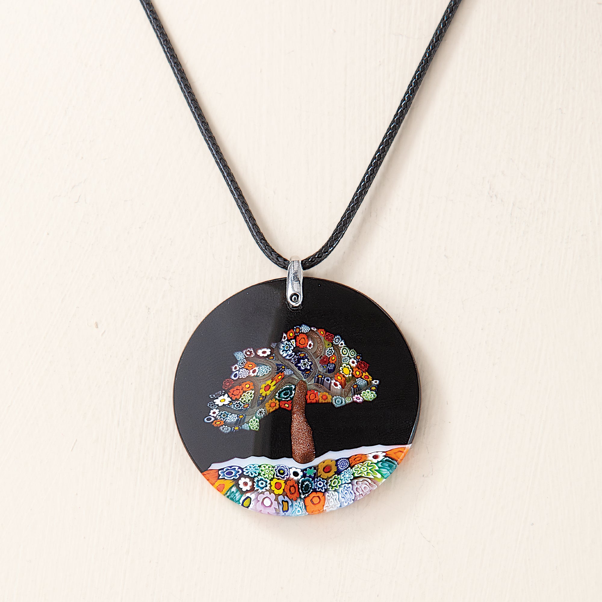 Murano Glass Millefiori Tree Of Life Pendant Necklace