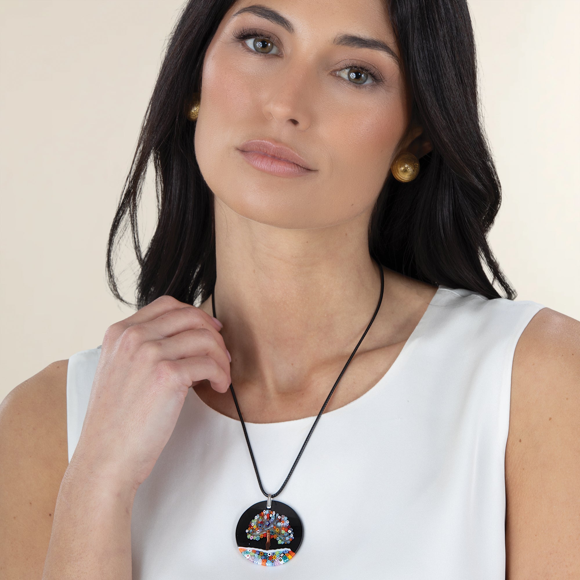 Murano Glass Millefiori Tree Of Life Pendant Necklace