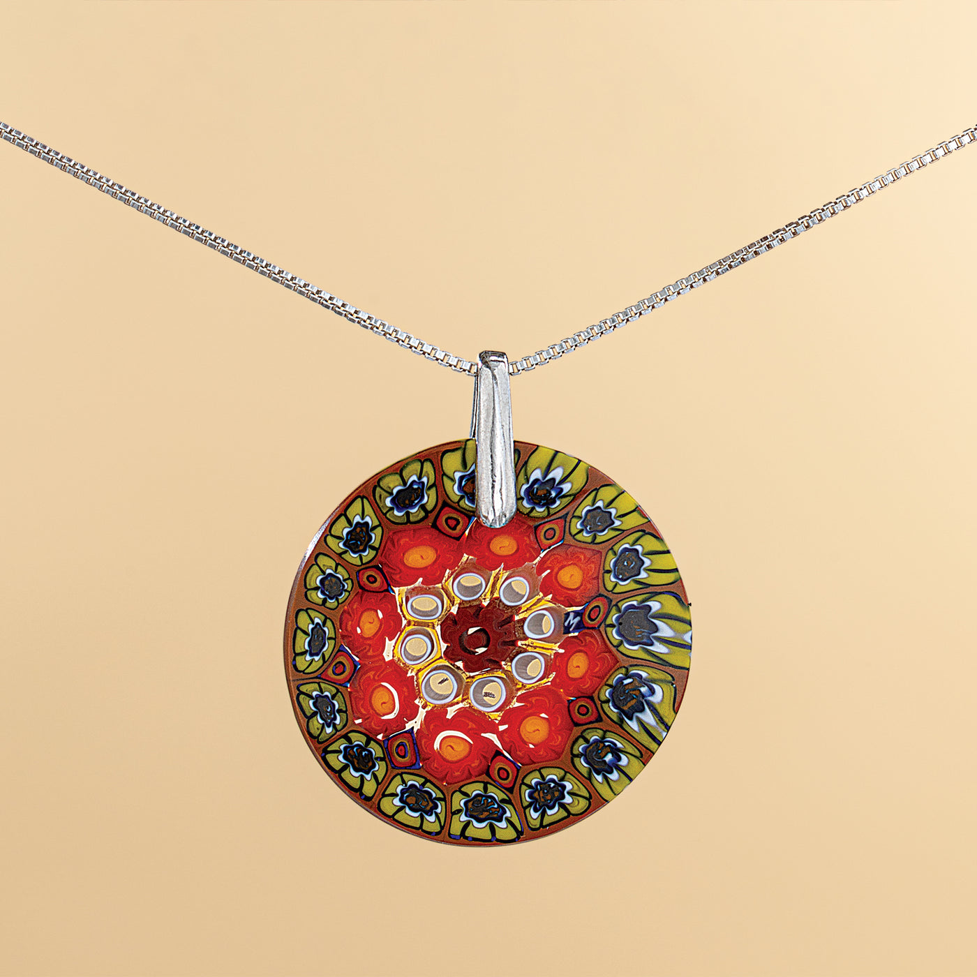 Murano Glass Green Millefiori Medallion Pendant Necklace (Preorder)