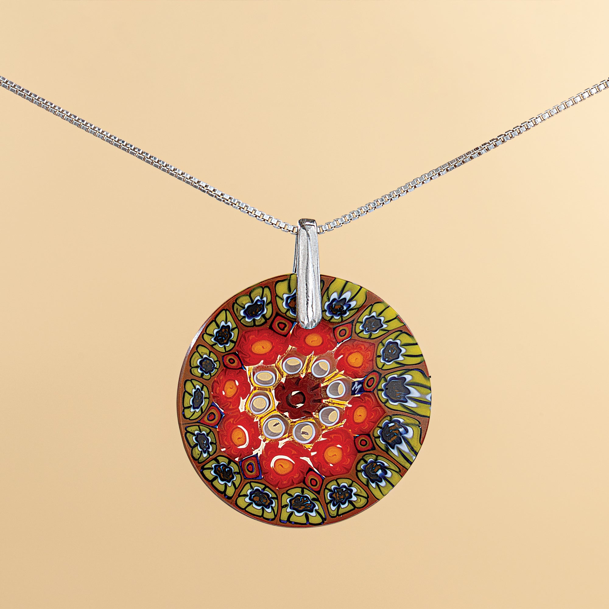 Murano Glass Green Millefiori Medallion Pendant Necklace (Preorder)