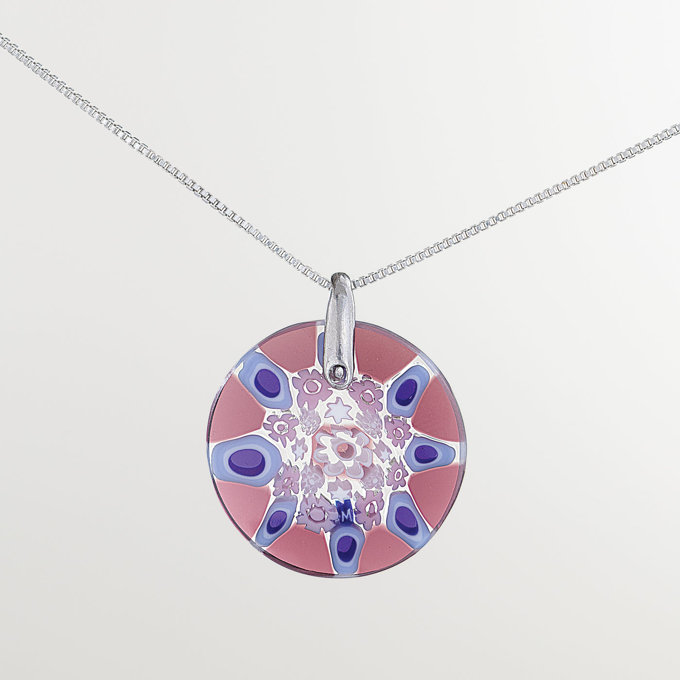 Murano Glass Millefiori Purple & Blue Pendant Necklace (Preorder)