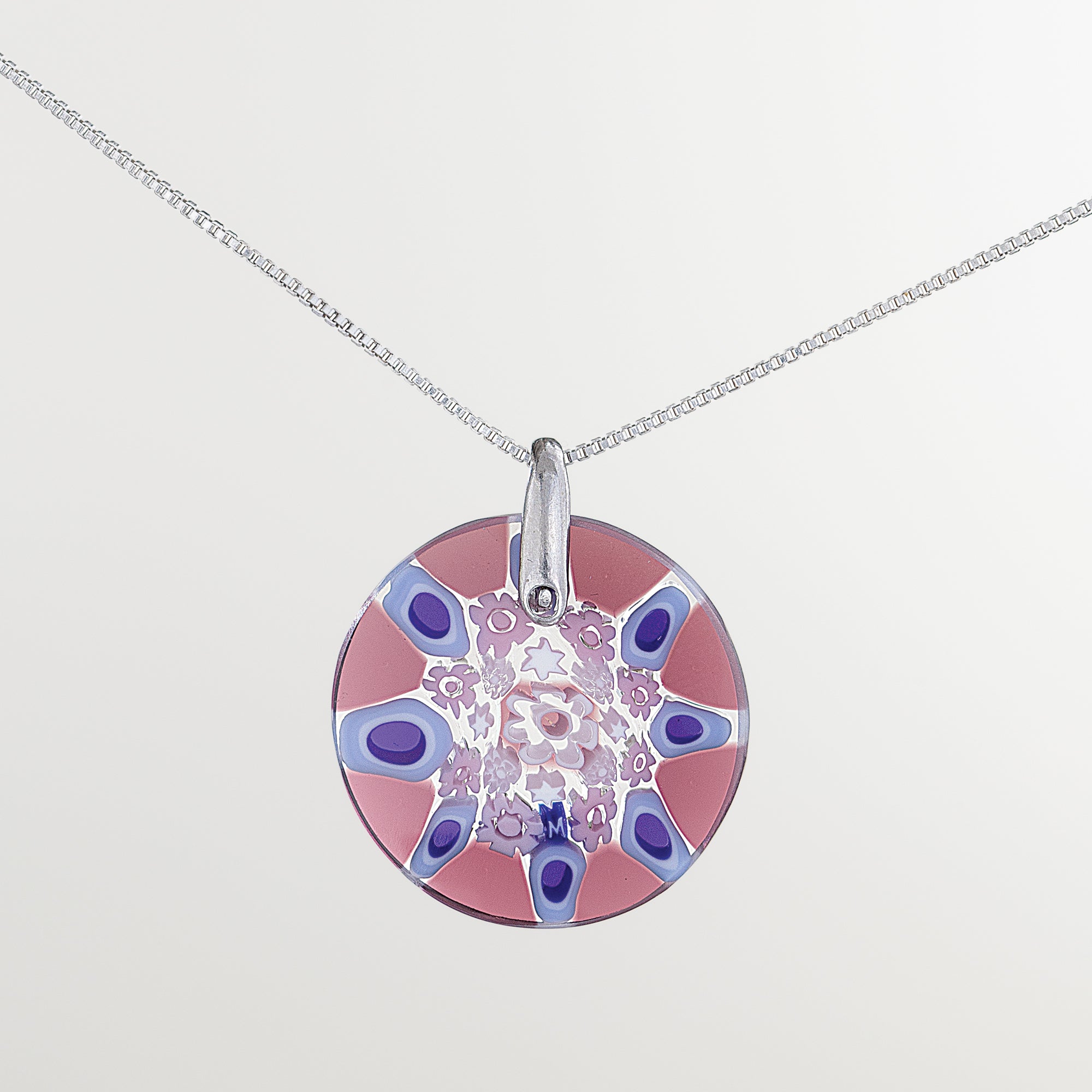 Murano Glass Millefiori Purple & Blue Pendant Necklace (Preorder)