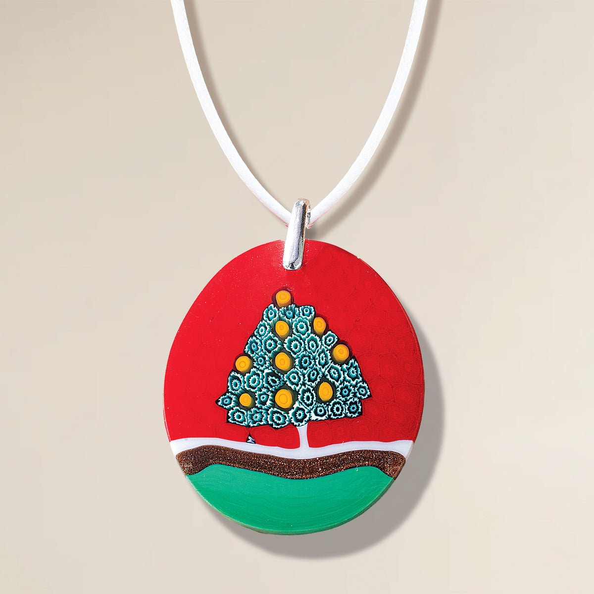 Murano Glass Millefiori Christmas Tree Pendant Necklace (Preorder)