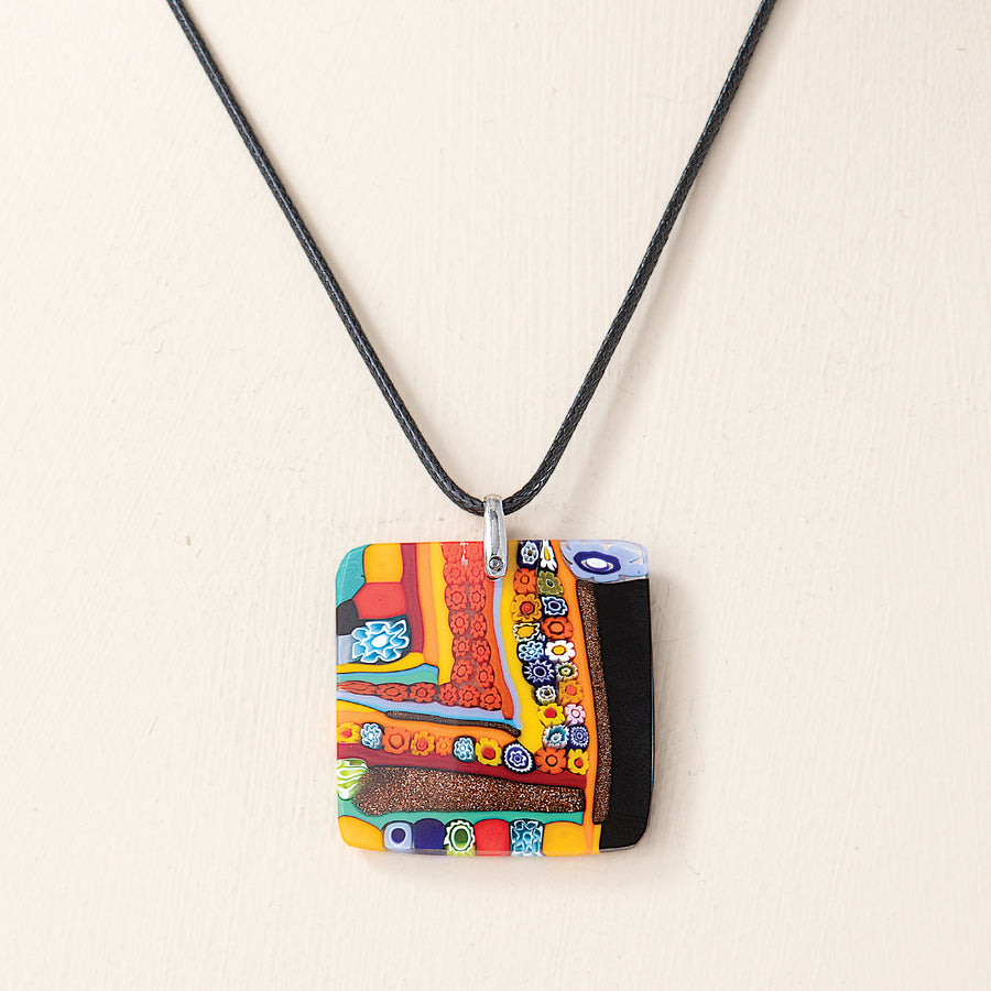 Murano Glass Millefiori Square Pendant Necklace (Preorder)