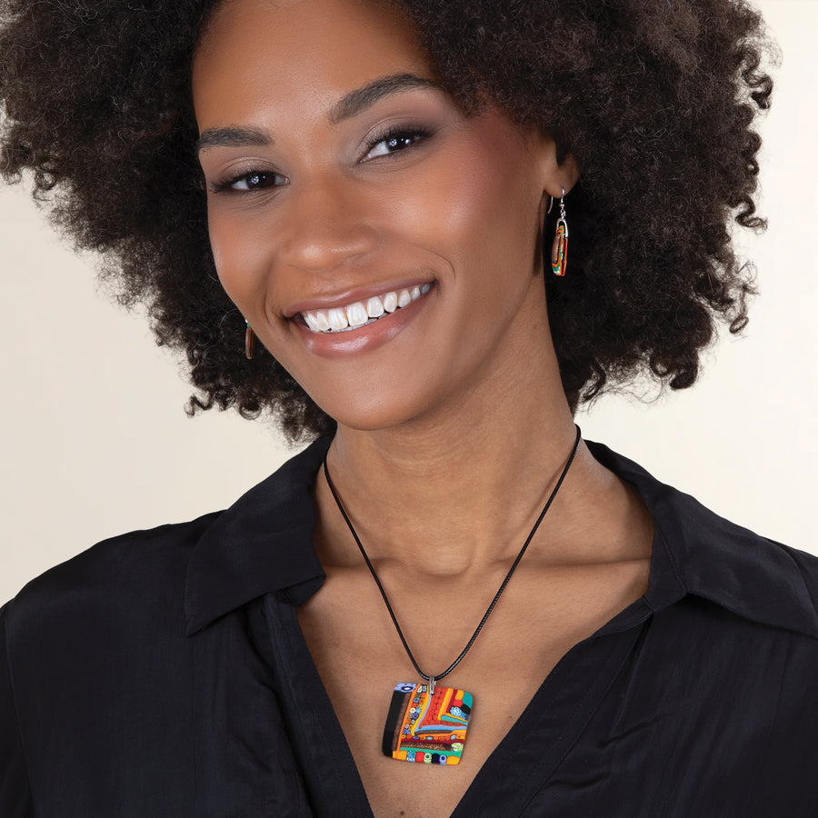 Murano Glass Millefiori Square Pendant Necklace (Preorder)