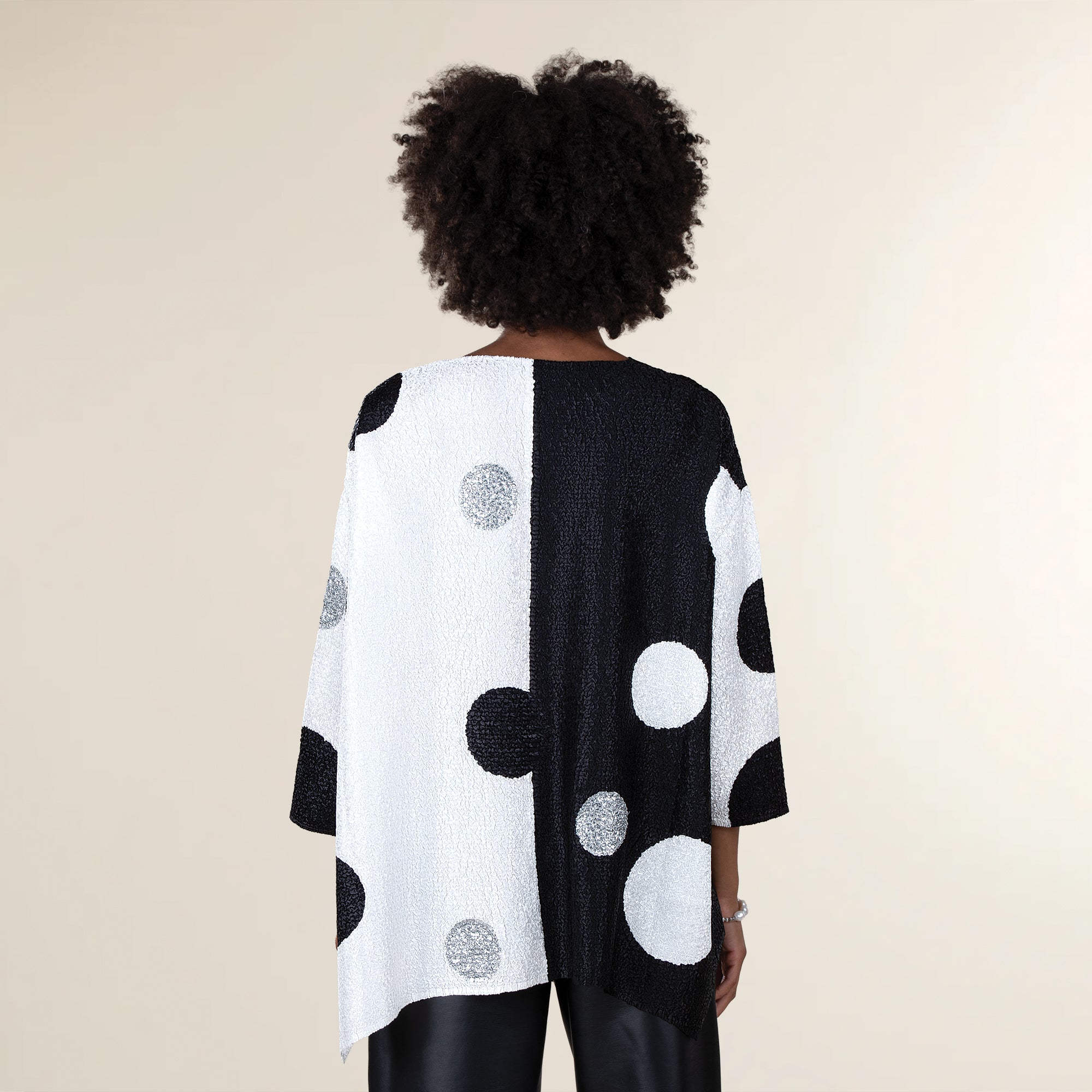 Black & White Dots On Colorblocks Crinkle Tunic (Preorder)