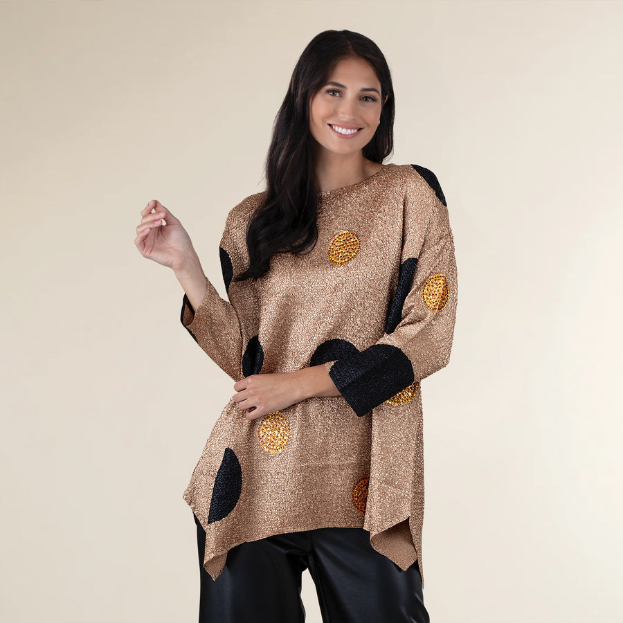 Black & Gold Dots On Champagne Crinkle Tunic (Preorder)