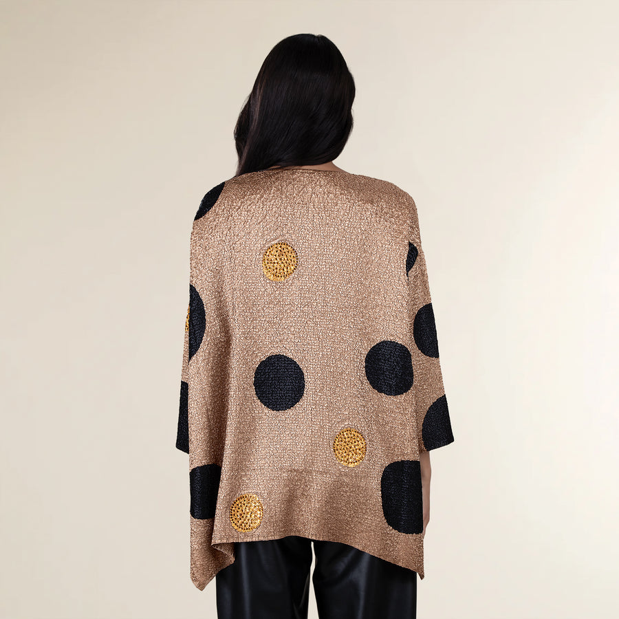 Black & Gold Dots On Champagne Crinkle Tunic (Preorder)